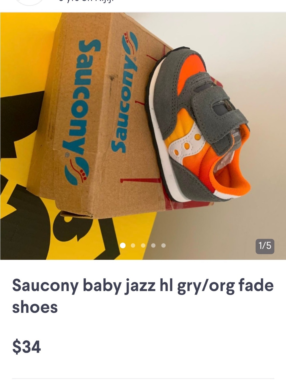 Saucony Baby Hook-and-Loop Sneakers in Gray, Orange, Yellow